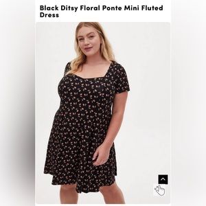Black Ditsy Floral Ponte Mini Fluted Dress Size 1